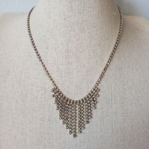 Vintage Silver Tone Rhinestone Fringe Necklace